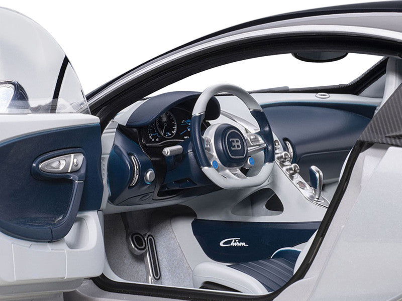 Bugatti Chiron Glacier White and Atlantic Blue 1/12 Model Car by Autoart