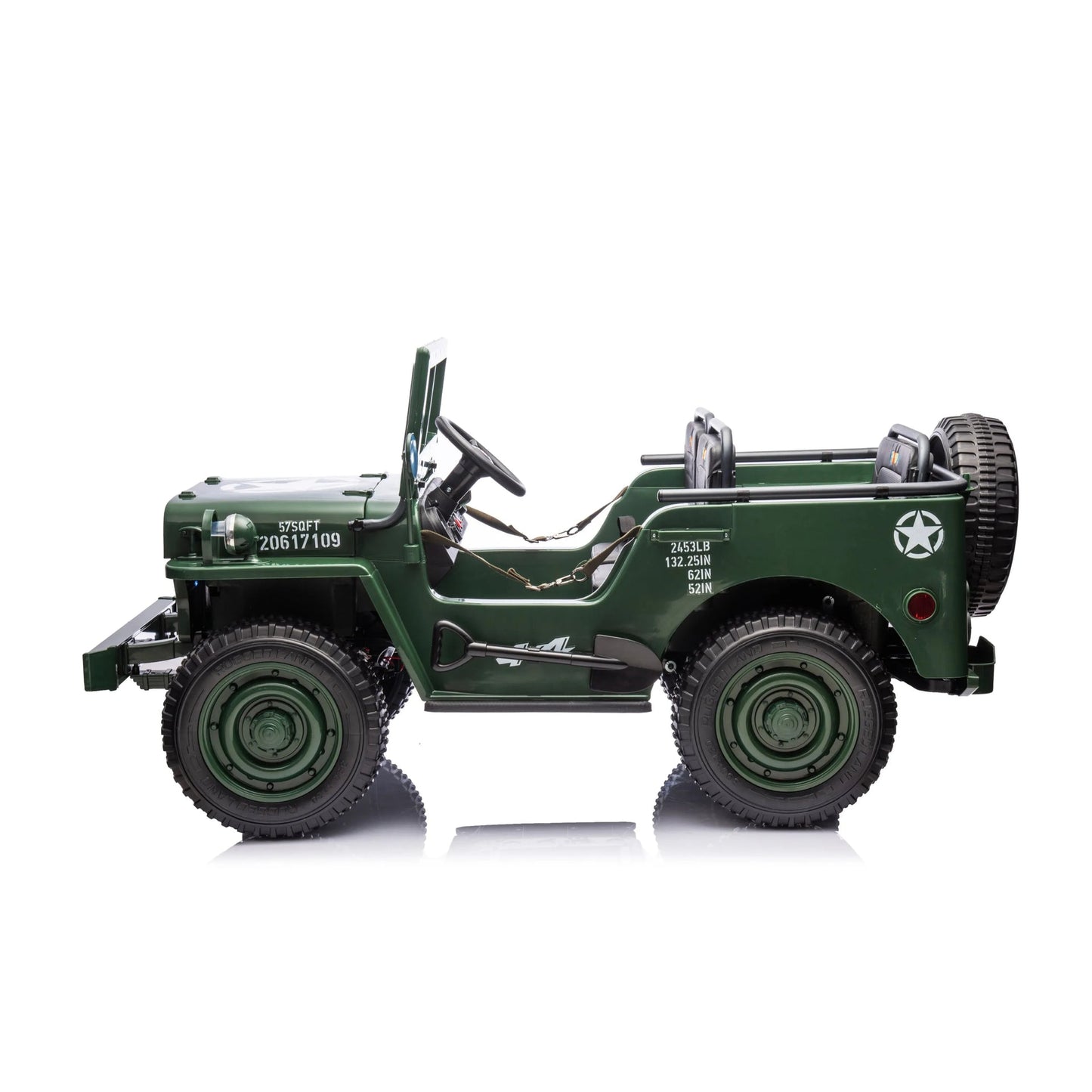 24V Freddo Military Willy Jeep 3 Seater Electric Ride on - Green