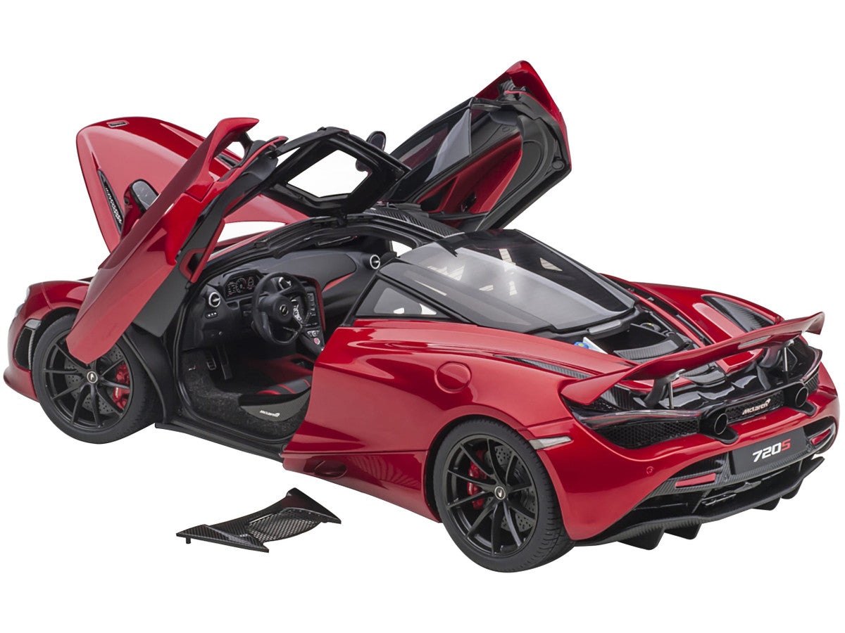 Mclaren 720S Memphis Red Metallic with Black Top and Carbon Accents 1/18 Model Car by Autoart