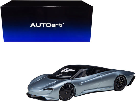 McLaren Speedtail Frozen Blue Metallic with Black Top and Suitcase Accessories 1/18 Model Car by Autoart