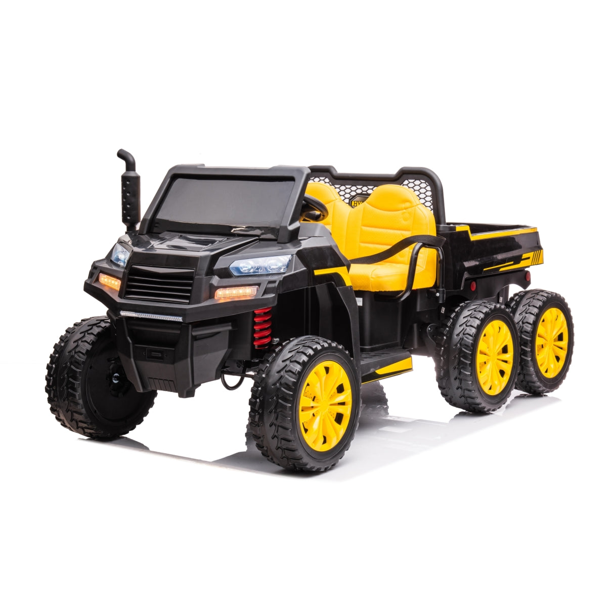 24V 6 Wheeler Freddo Tractor Trailer 2 Seater Ride-on with Dump Cart and Parental Remote - Black