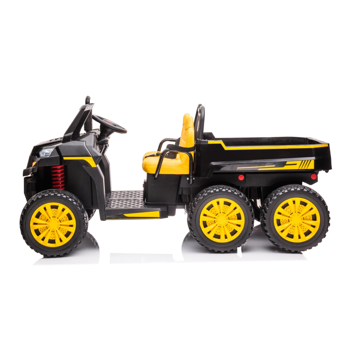 24V 6 Wheeler Freddo Tractor Trailer 2 Seater Ride-on with Dump Cart and Parental Remote - Black