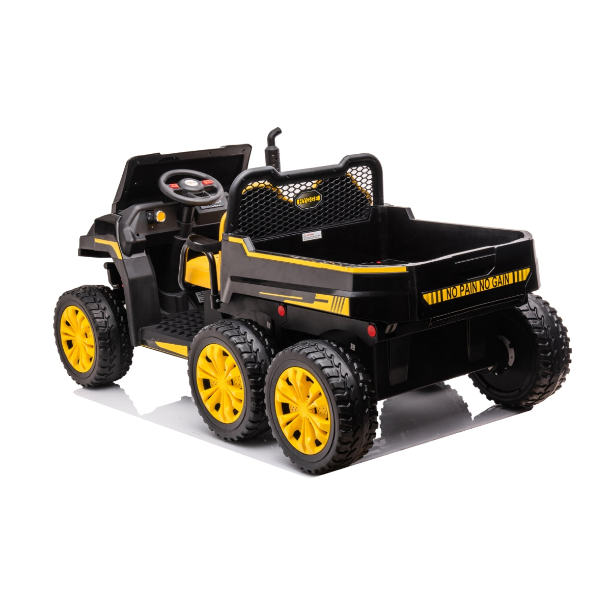 24V 6 Wheeler Freddo Tractor Trailer 2 Seater Ride-on with Dump Cart and Parental Remote - Black