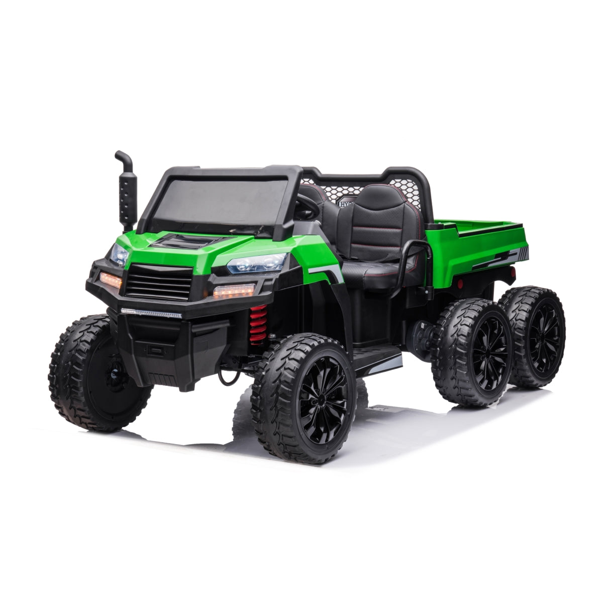 24V 6 Wheeler Freddo Tractor Trailer 2 Seater Ride-on with Dump Cart and Parental Remote - Green