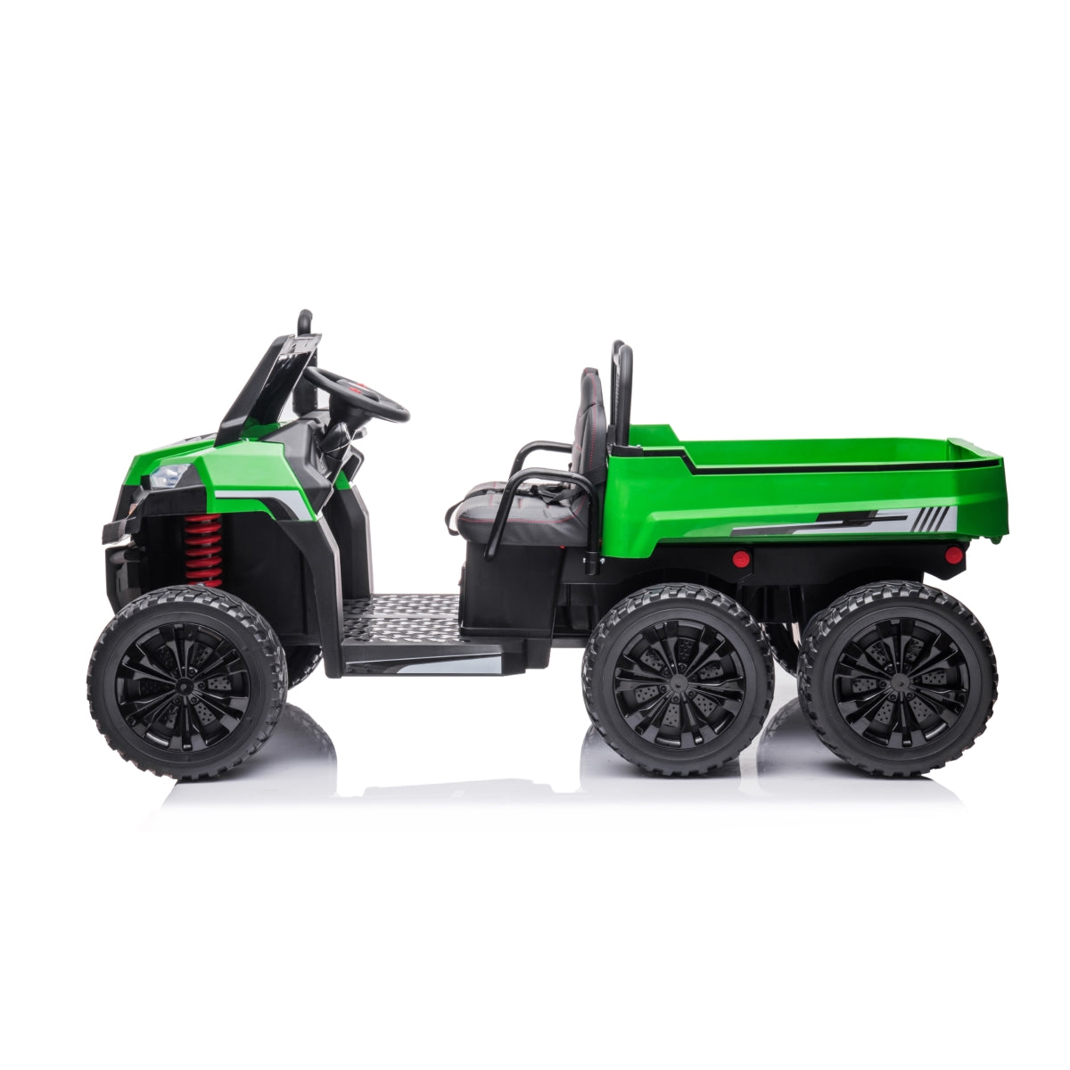 24V 6 Wheeler Freddo Tractor Trailer 2 Seater Ride-on with Dump Cart and Parental Remote - Green