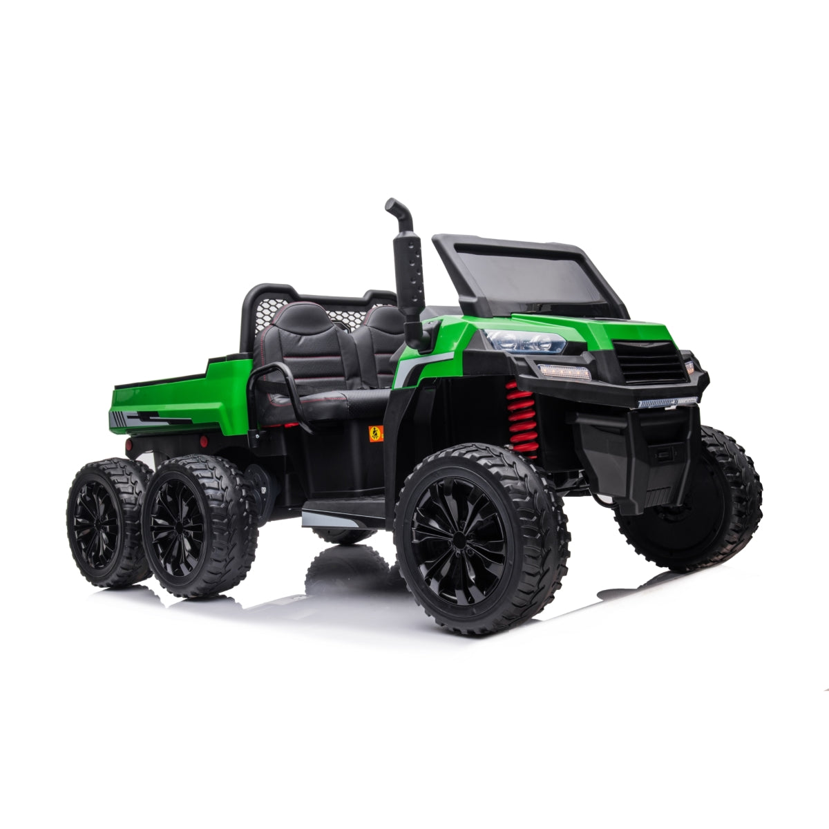 24V 6 Wheeler Freddo Tractor Trailer 2 Seater Ride-on with Dump Cart and Parental Remote - Green