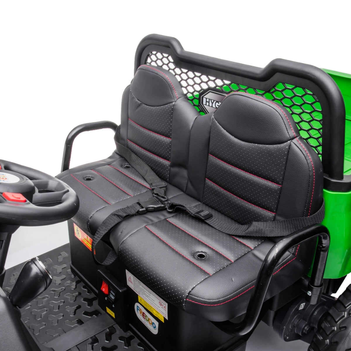24V 6 Wheeler Freddo Tractor Trailer 2 Seater Ride-on with Dump Cart and Parental Remote - Green