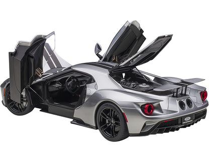 2017 Ford GT Ingot Silver Metallic with Black Stripes 1/12 Model Car by Autoart