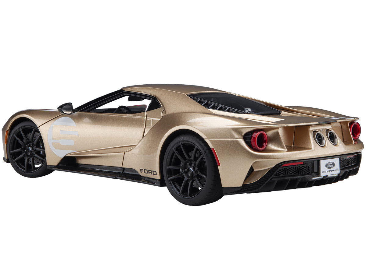 Ford GT Heritage Edition #5 "Holman Moody" Gold Metallic with Red and White Graphics 1/18 Model Car by Autoart