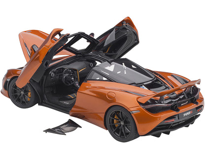 McLaren 720S Azores Orange Metallic with Black Top and Carbon Accents 1/18 Model Car by Autoart