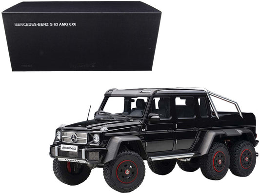 Mercedes Benz G63 AMG 6x6 Gloss Black with Carbon Accents 1/18 Model Car by Autoart