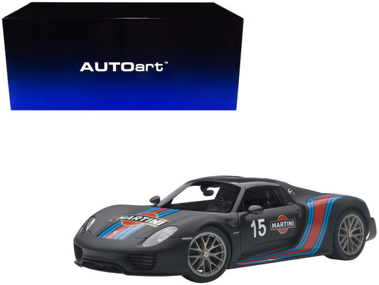 Porsche 918 Spyder Weissach Package Black/ Martini Livery #15 1/18 Model Car by Autoart