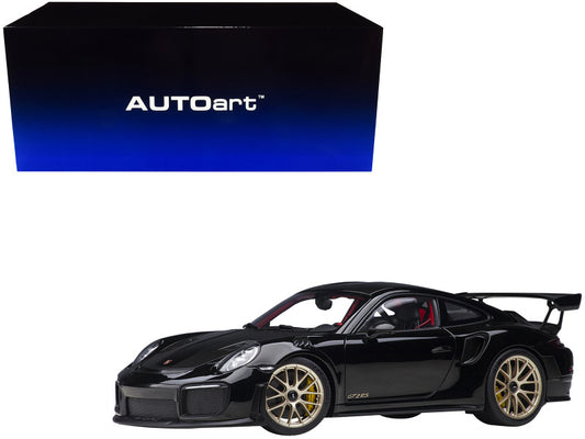 Porsche 911 (991.2) GT2 RS Weissach Package Black with Carbon Stripes 1/18 Model Car by Autoart