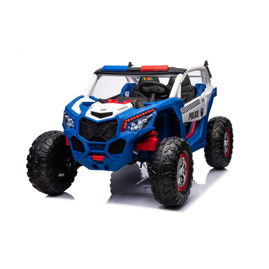 24V Freddo Storm Police UTV 2-Seater for Kids with Lights & Sirens for Action-Packed Adventures - Blue